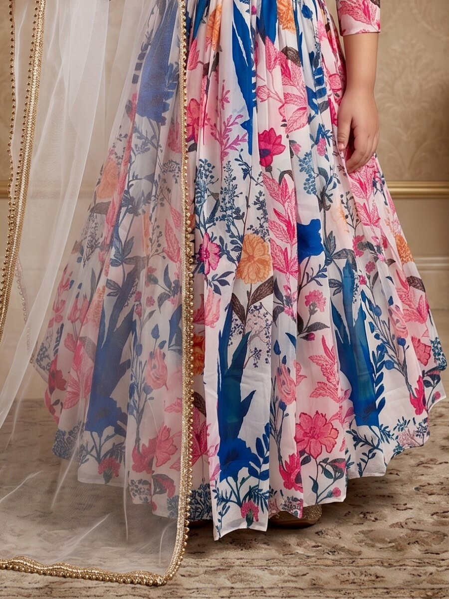 Multi Heavy Fox Georgette Printed Ethnic Casual Festival Party Wedding Gown