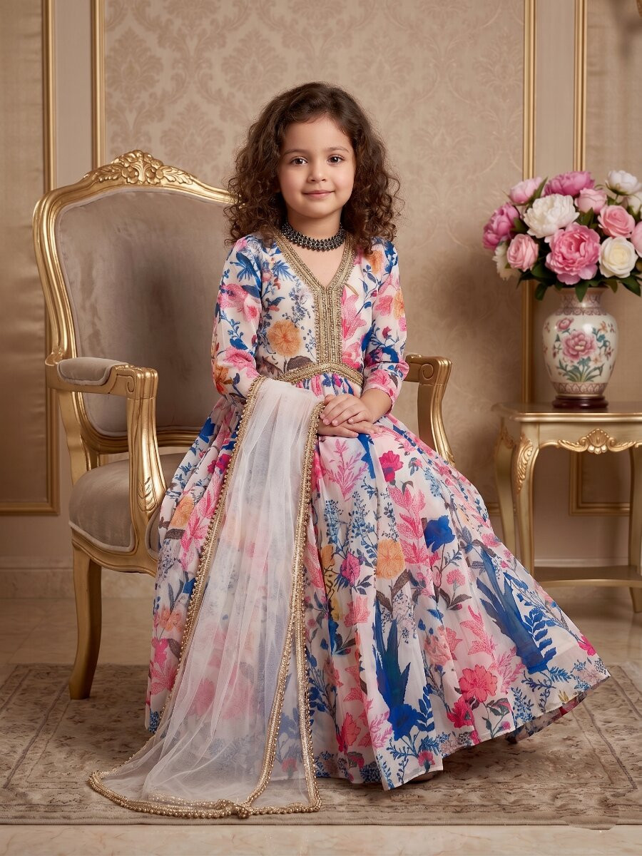 Multi Heavy Fox Georgette Printed Ethnic Casual Festival Party Wedding Gown