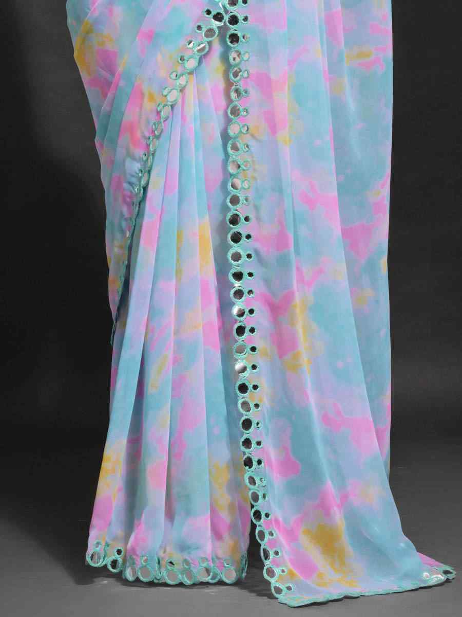 Multi Heavy Georgette Printed Festival Wedding Heavy Border Saree