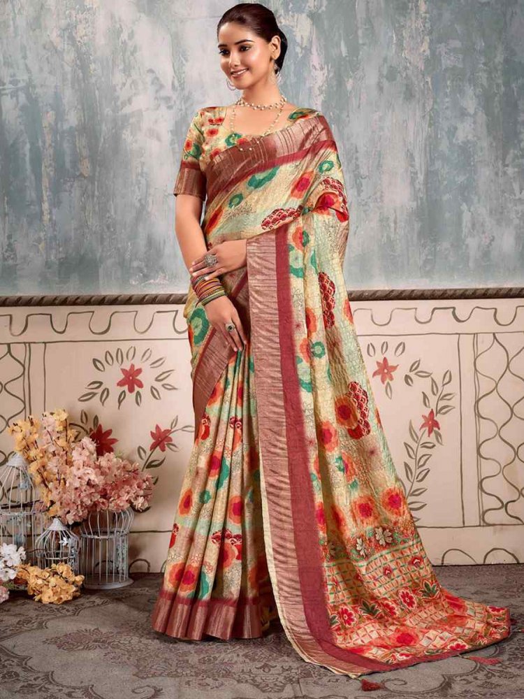 Multi Heavy Gotha Silk Printed Casual Festival Contemporary Saree
