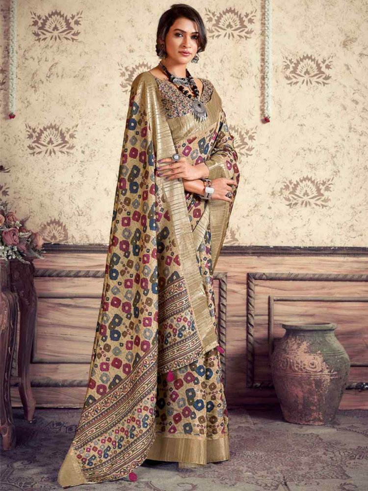 Multi Heavy Gotha Silk Printed Casual Festival Contemporary Saree