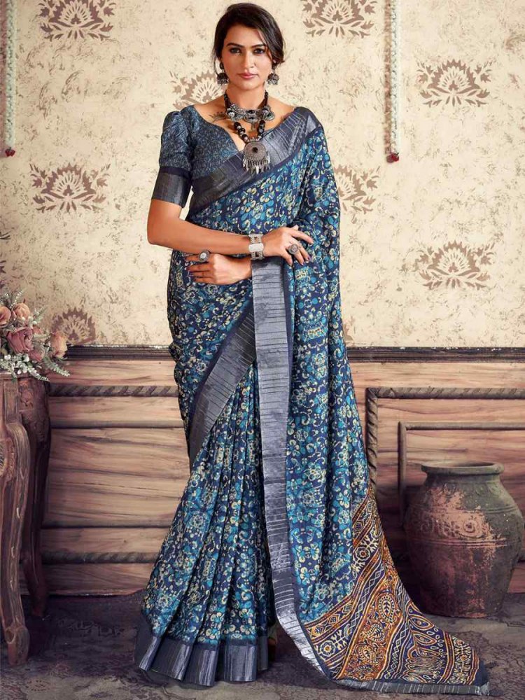 Multi Heavy Gotha Silk Printed Casual Festival Contemporary Saree