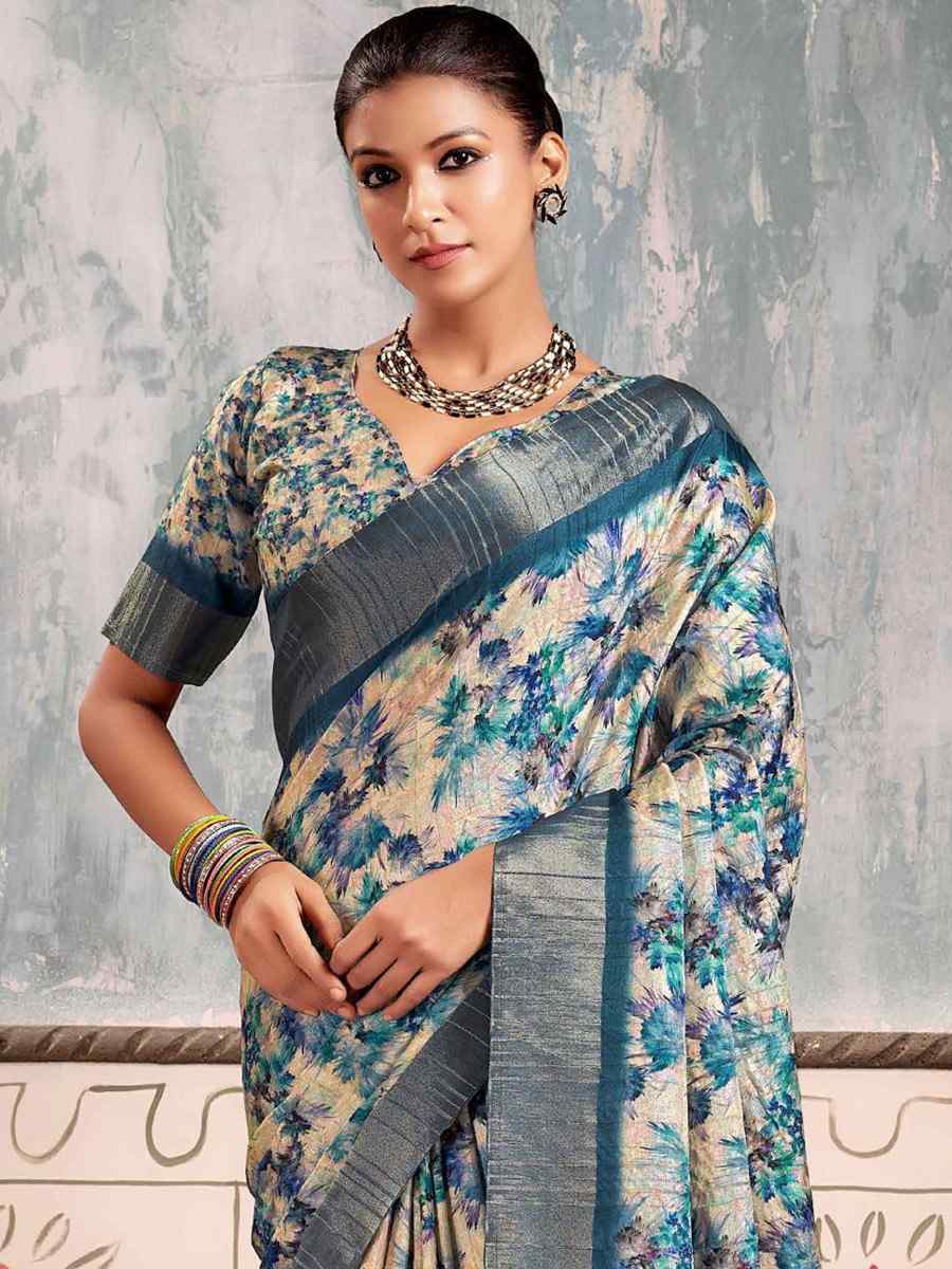 Multi Heavy Gotha Silk Printed Casual Festival Contemporary Saree