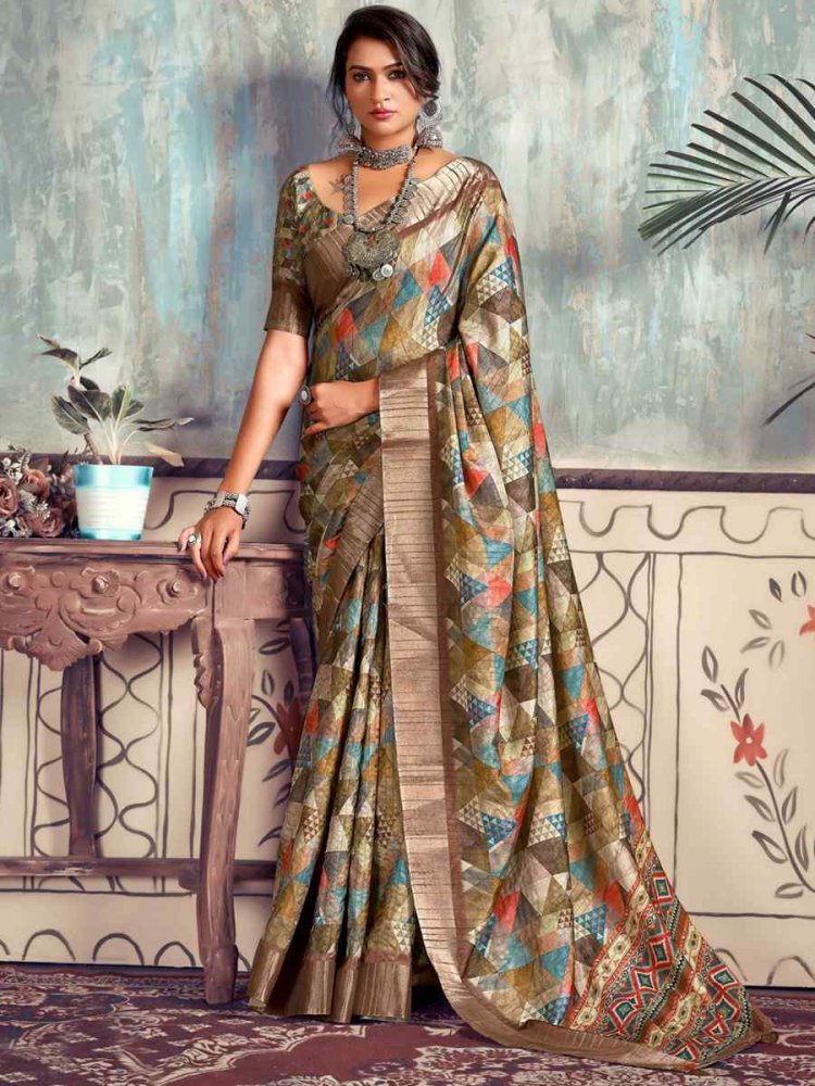 Multi Heavy Gotha Silk Printed Casual Festival Contemporary Saree