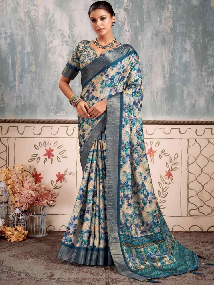 Multi Heavy Gotha Silk Printed Casual Festival Contemporary Saree