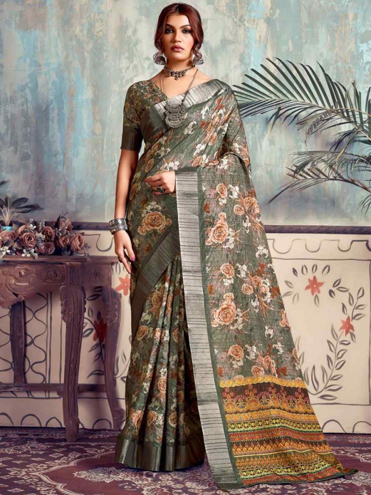 Multi Heavy Gotha Silk Printed Casual Festival Contemporary Saree