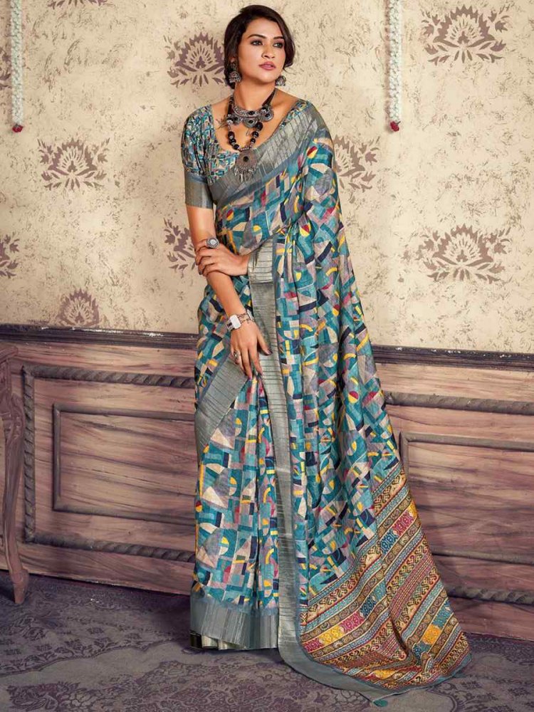 Multi Heavy Gotha Silk Printed Casual Festival Contemporary Saree