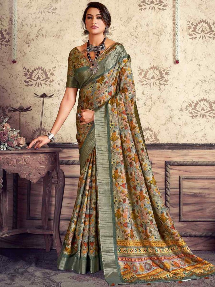 Multi Heavy Gotha Silk Printed Casual Festival Contemporary Saree