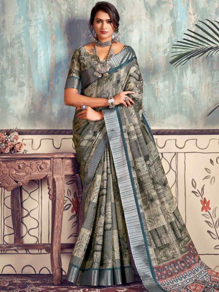 Multi Heavy Gotha Silk Printed Casual Festival Contemporary Saree