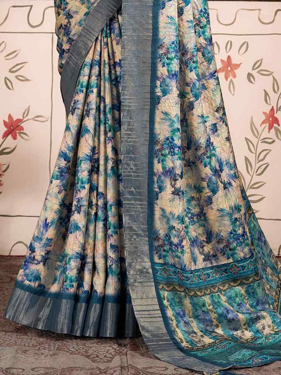 Multi Heavy Gotha Silk Printed Casual Festival Contemporary Saree