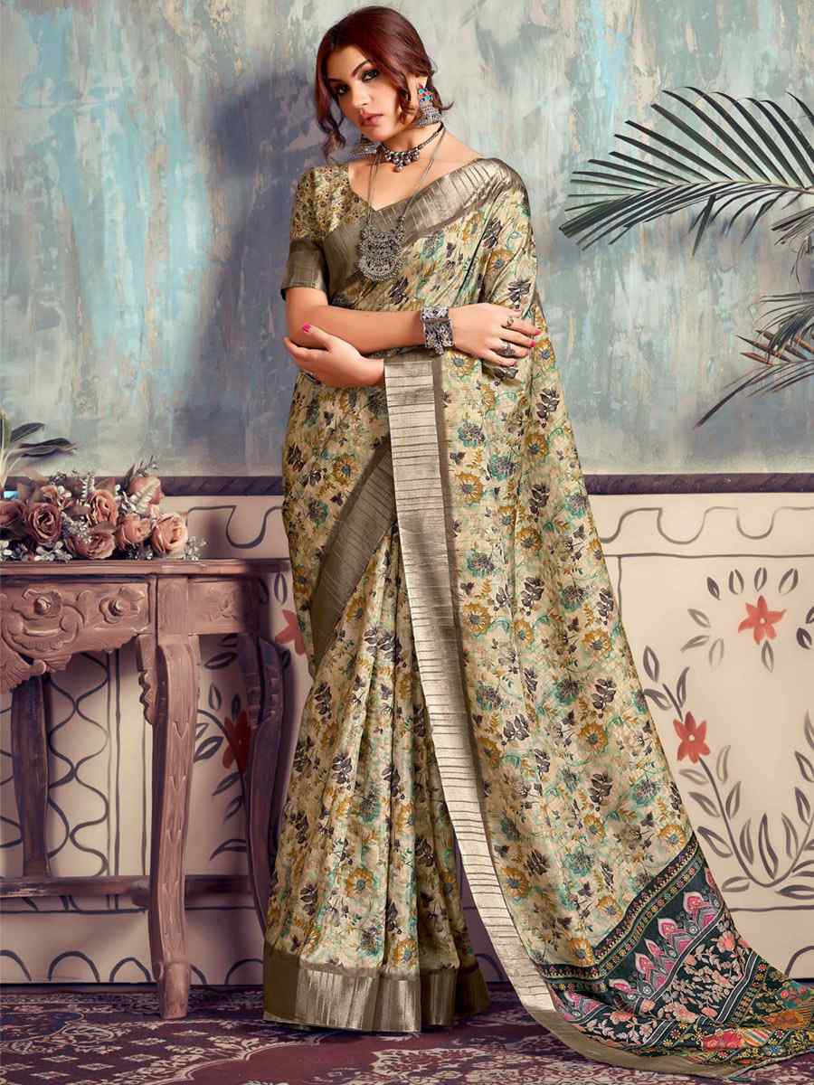 Multi Heavy Gotha Silk Printed Casual Festival Contemporary Saree