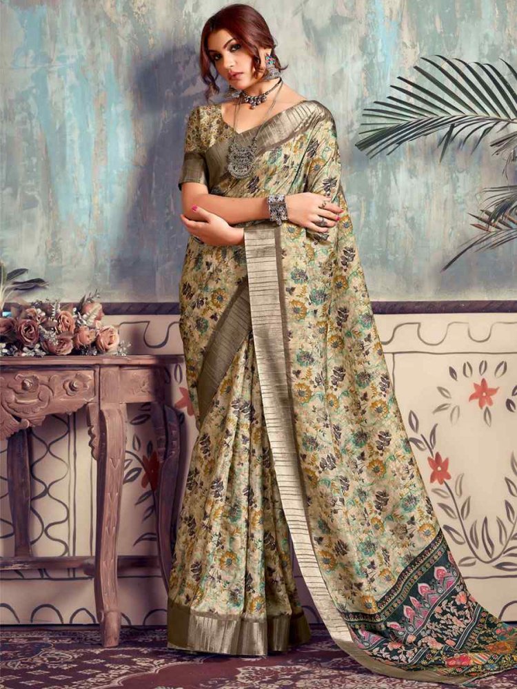 Multi Heavy Gotha Silk Printed Casual Festival Contemporary Saree