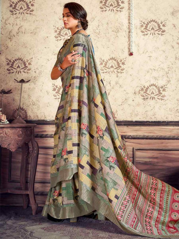 Multi Heavy Gotha Silk Printed Casual Festival Contemporary Saree