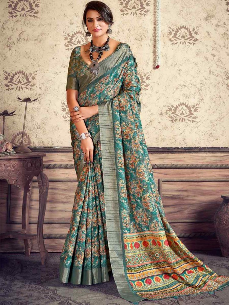 Multi Heavy Gotha Silk Printed Casual Festival Contemporary Saree