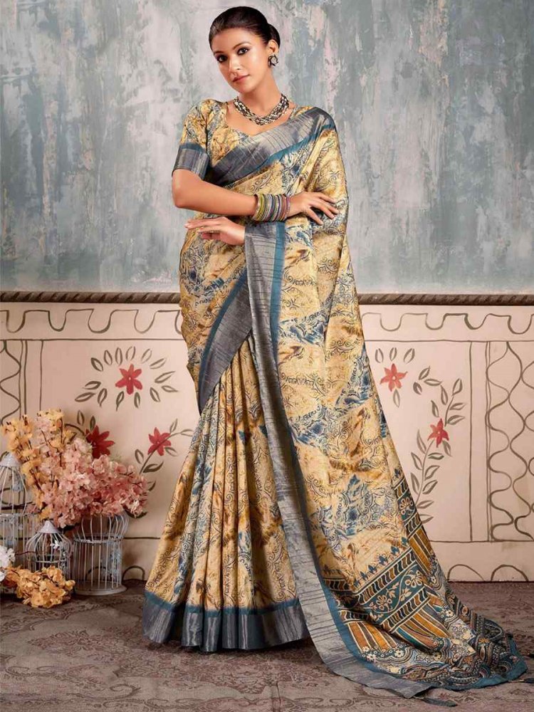 Multi Heavy Gotha Silk Printed Casual Festival Contemporary Saree