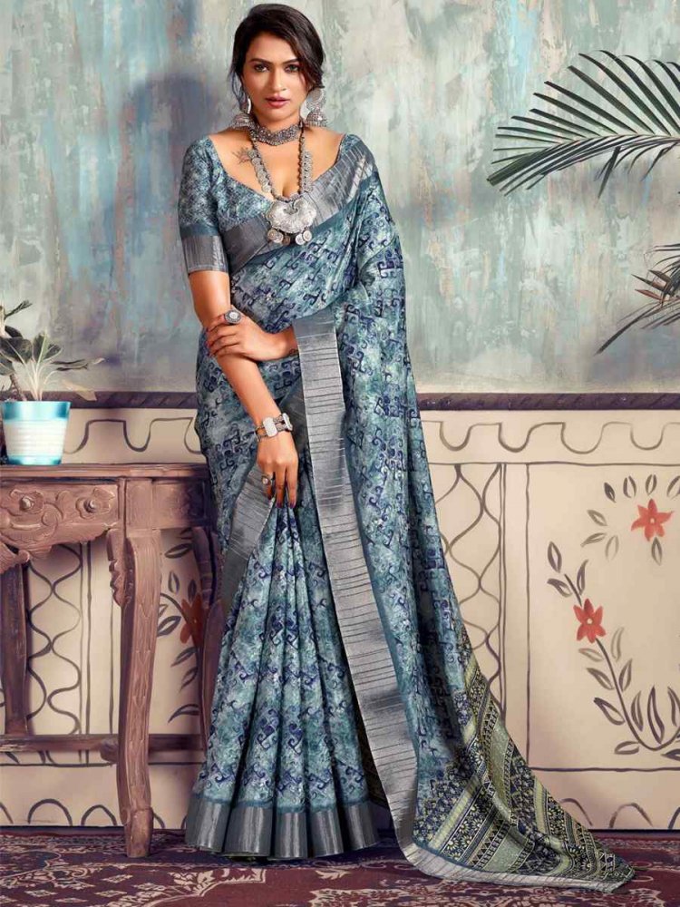 Multi Heavy Gotha Silk Printed Casual Festival Contemporary Saree