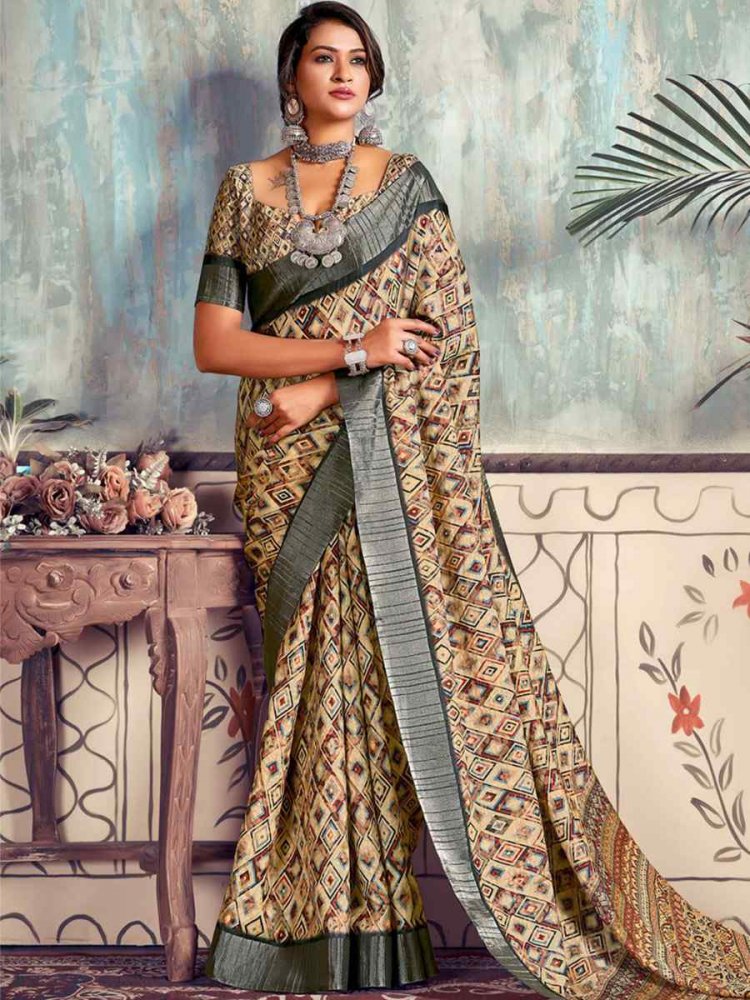 Multi Heavy Gotha Silk Printed Casual Festival Contemporary Saree