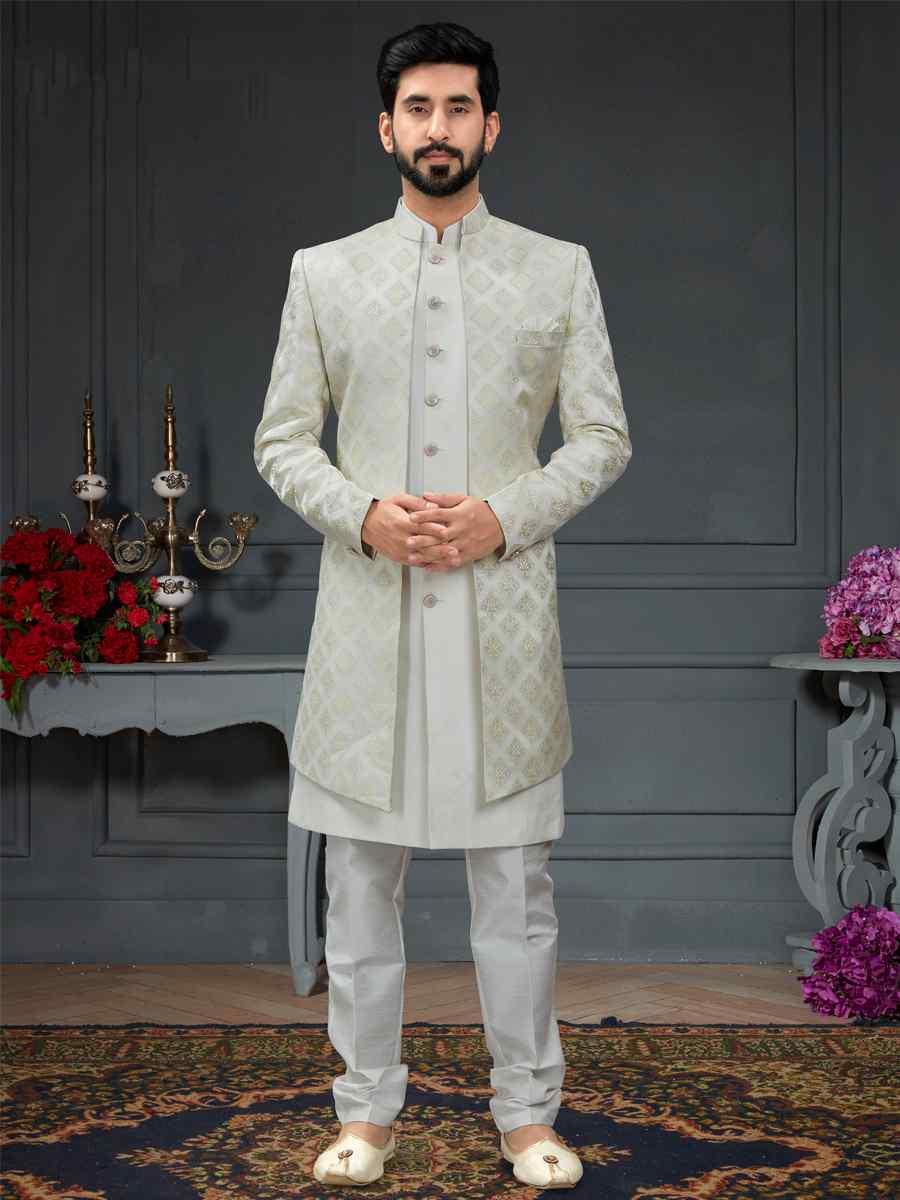 Multi Heavy Imported Jacquard Woven Groom Wedding Sherwani