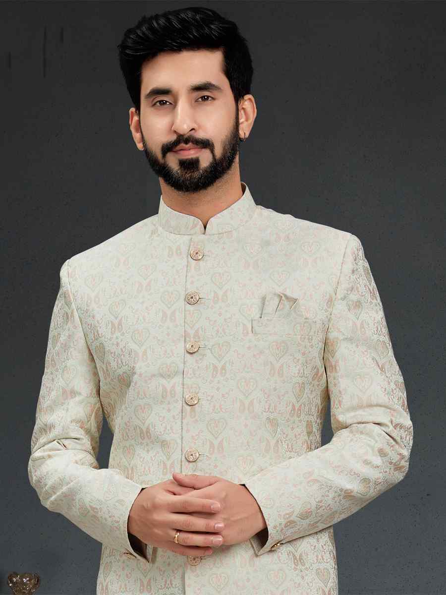 Multi Heavy Imported Jacquard Woven Groom Wedding Sherwani