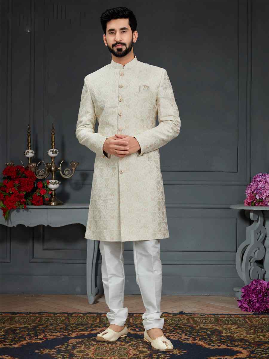 Multi Heavy Imported Jacquard Woven Groom Wedding Sherwani