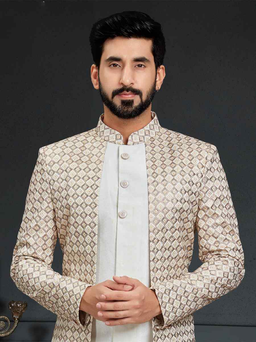 Multi Heavy Imported Silk Woven Groom Wedding Sherwani