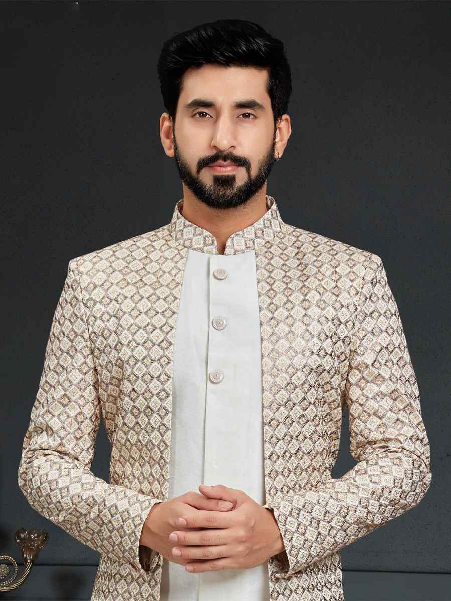 Multi Heavy Imported Silk Woven Groom Wedding Sherwani