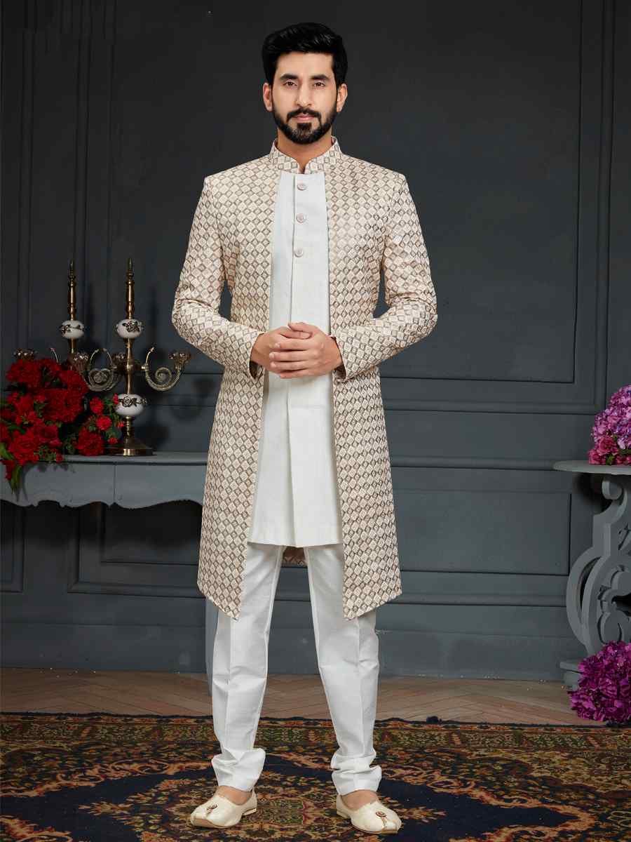 Multi Heavy Imported Silk Woven Groom Wedding Sherwani