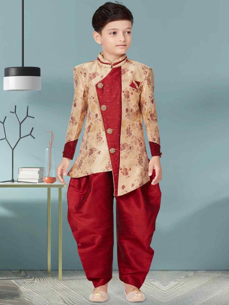 Multi Heavy Jacquard Floral Party Festival Kurta Dhoti Boys Wear