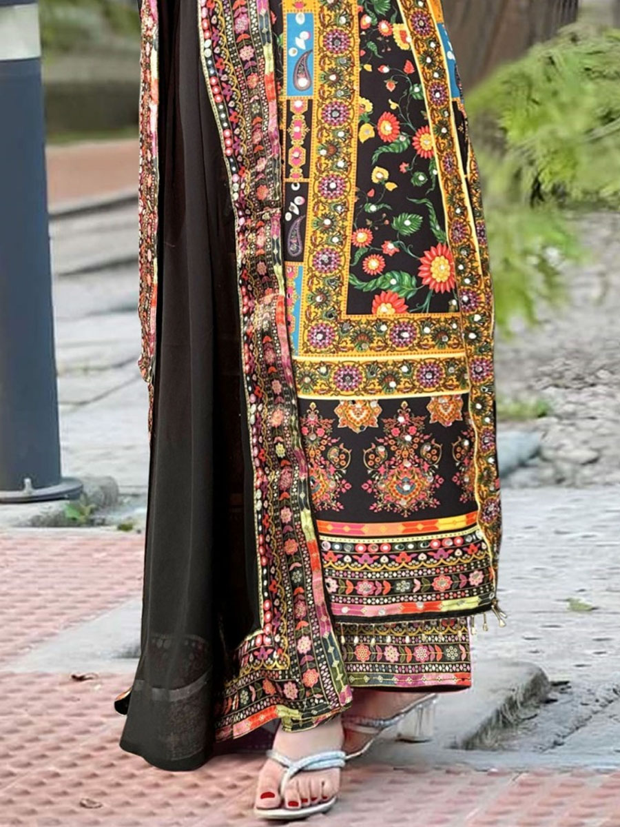 Multi Heavy Muslin Embroidered Festival Wedding Ready Pant Salwar Kameez