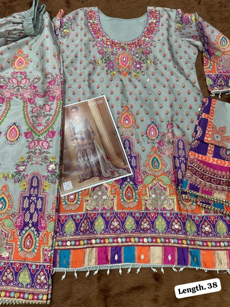 Multi Heavy Natural Crep Silk Embroidery Sequins Zari Wedding Party Festival Casual Ready Palazzo Pant Salwar Kameez