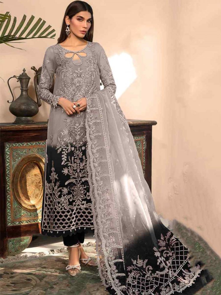 Multi Heavy Organza Embroidered Festival Party Pant Salwar Kameez