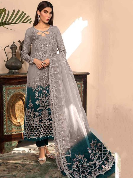 Multi Heavy Organza Embroidered Festival Party Pant Salwar Kameez