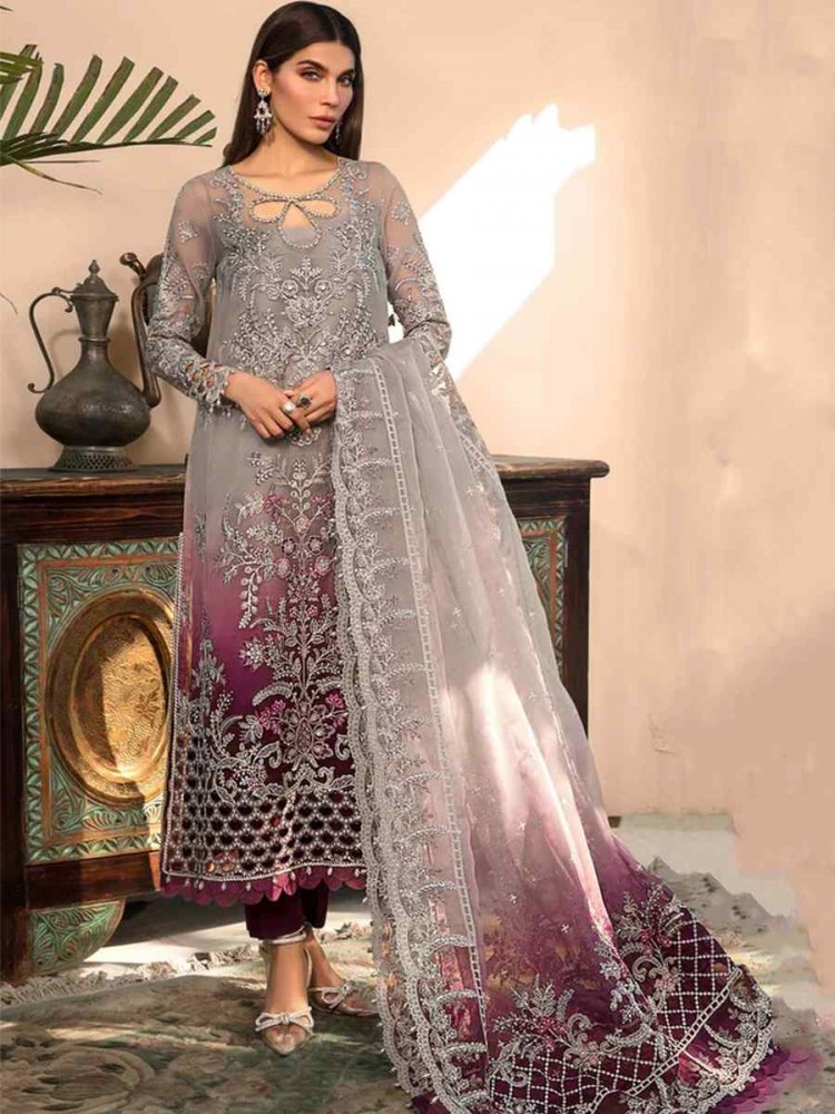 Multi Heavy Organza Embroidered Festival Party Pant Salwar Kameez