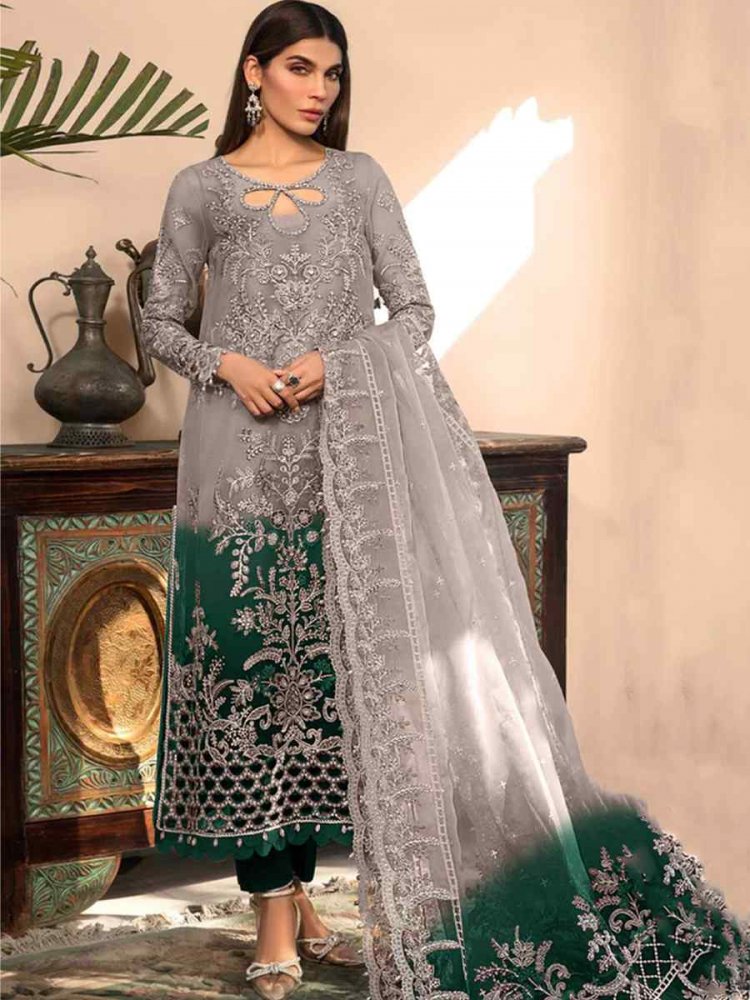 Multi Heavy Organza Embroidered Festival Party Pant Salwar Kameez
