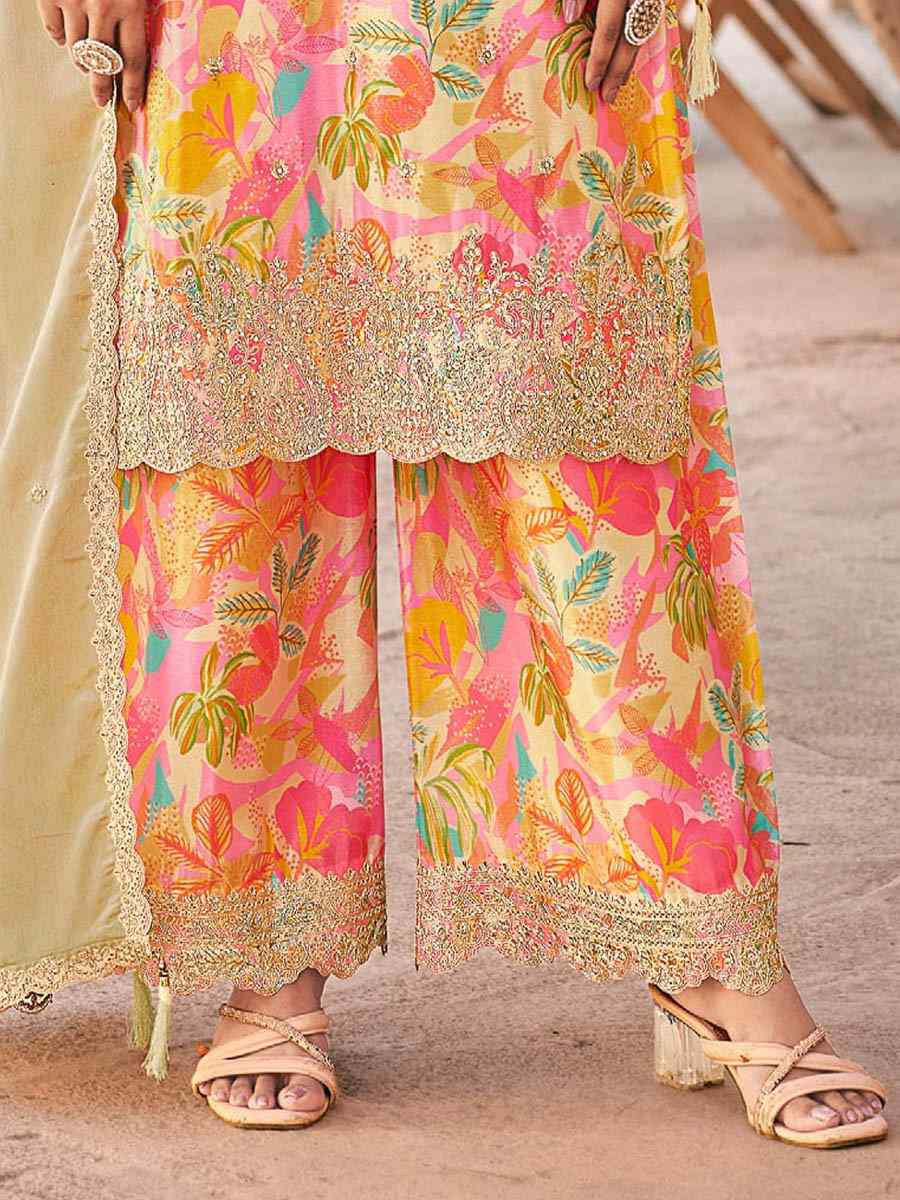 Multi Heavy Premium Chinon Embroidered Festival Casual Ready Palazzo Pant Salwar Kameez