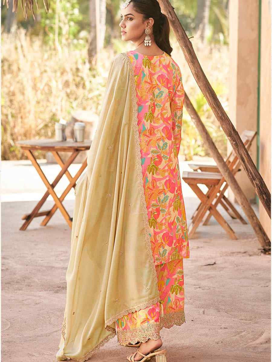 Multi Heavy Premium Chinon Embroidered Festival Casual Ready Palazzo Pant Salwar Kameez