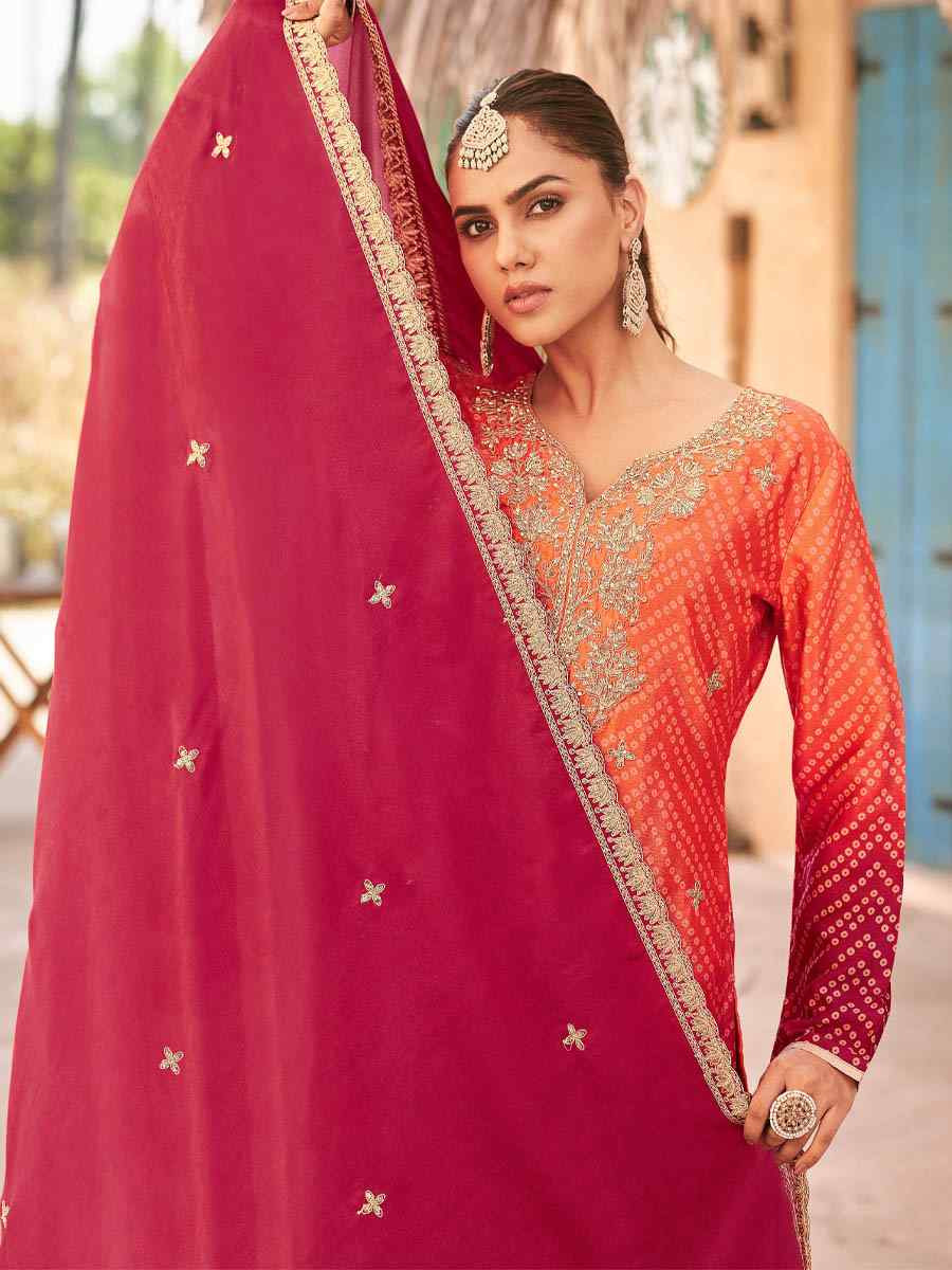 Multi Heavy Premium Chinon Embroidered Festival Casual Ready Palazzo Pant Salwar Kameez