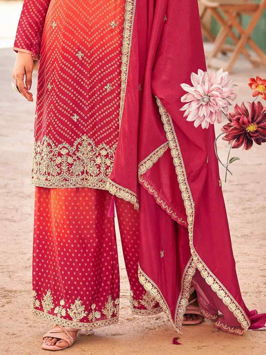 Multi Heavy Premium Chinon Embroidered Festival Casual Ready Palazzo Pant Salwar Kameez