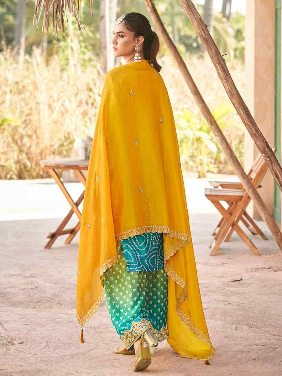 Multi Heavy Premium Chinon Embroidered Festival Casual Ready Palazzo Pant Salwar Kameez