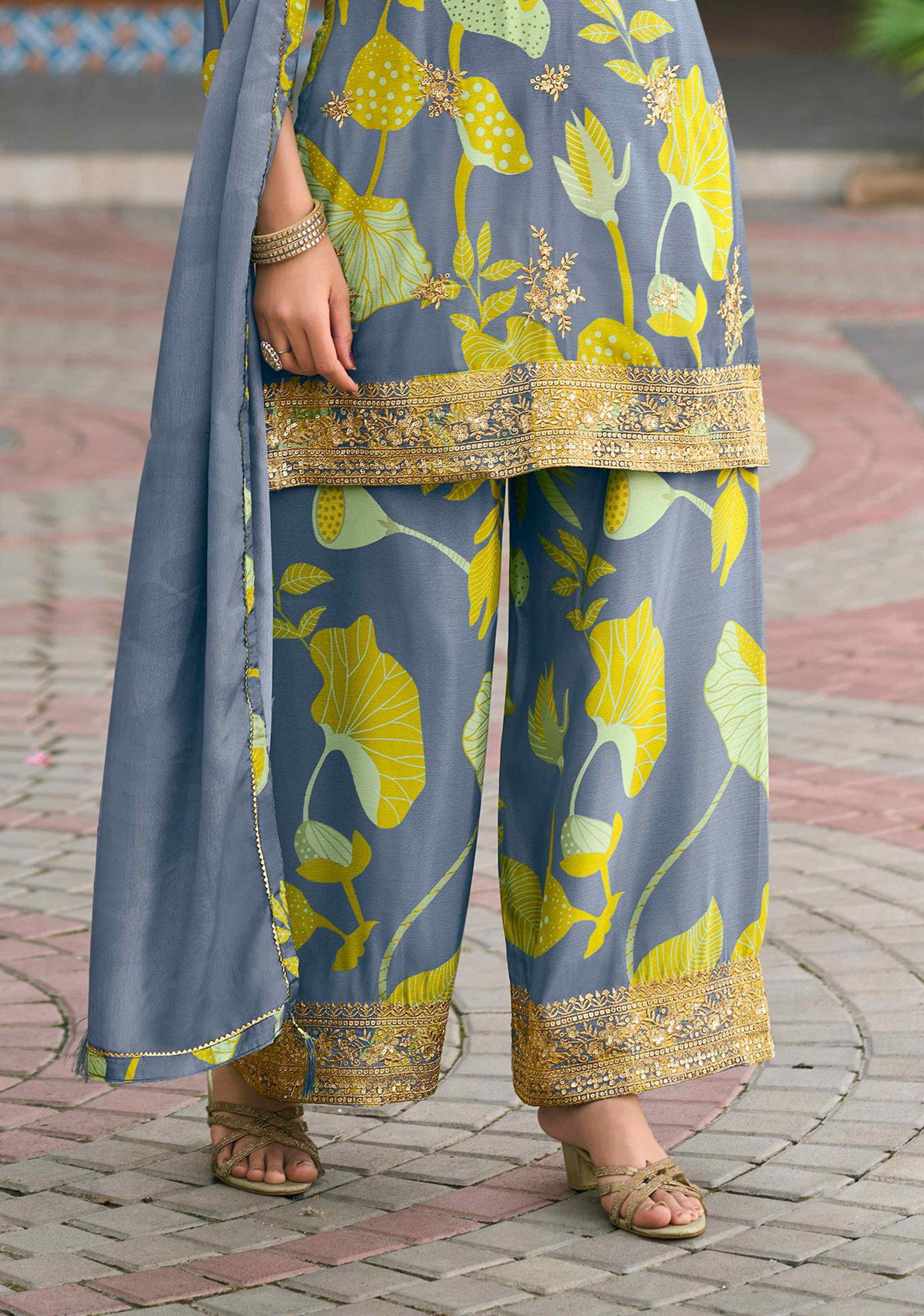 Multi Heavy Premium Chinon Embroidery Party Wedding Festival Casual Ready Palazzo Pant Salwar Kameez