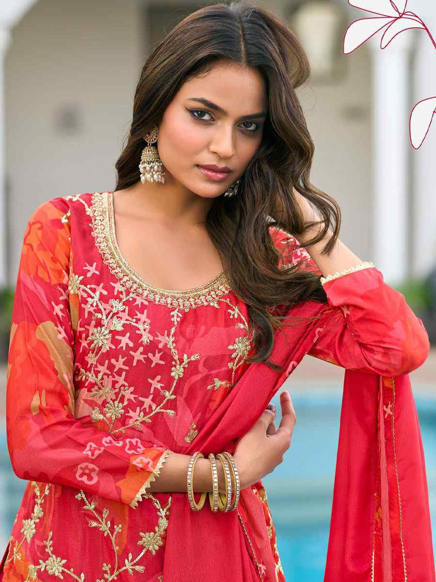 Multi Heavy Premium Chinon Embroidery Party Wedding Festival Casual Ready Palazzo Pant Salwar Kameez