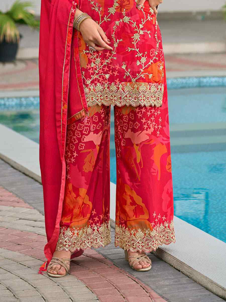 Multi Heavy Premium Chinon Embroidery Party Wedding Festival Casual Ready Palazzo Pant Salwar Kameez