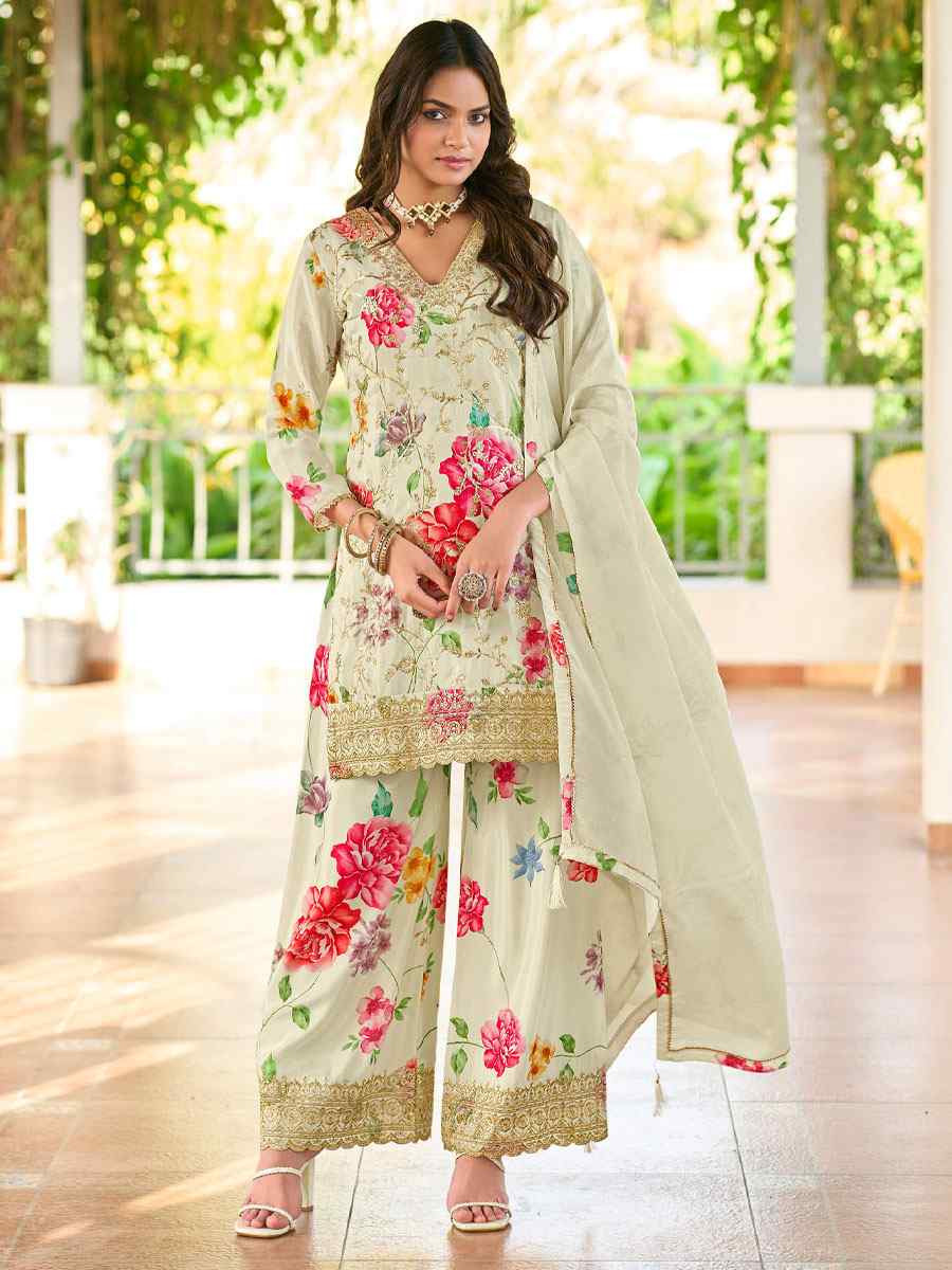 Multi Heavy Premium Chinon Embroidery Party Wedding Festival Casual Ready Palazzo Pant Salwar Kameez