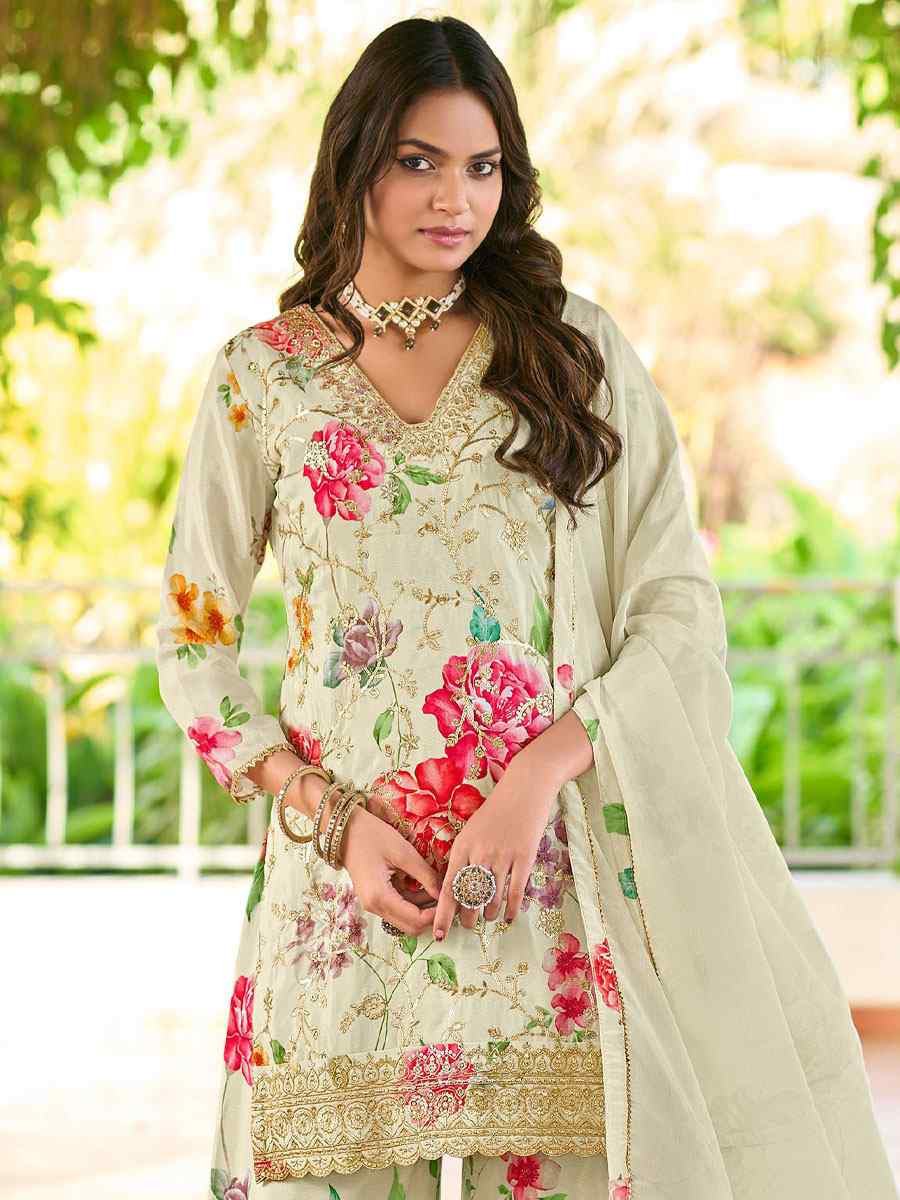 Multi Heavy Premium Chinon Embroidery Party Wedding Festival Casual Ready Palazzo Pant Salwar Kameez