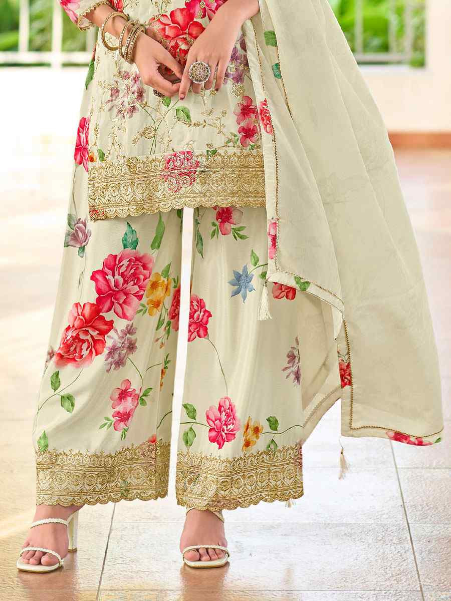 Multi Heavy Premium Chinon Embroidery Party Wedding Festival Casual Ready Palazzo Pant Salwar Kameez