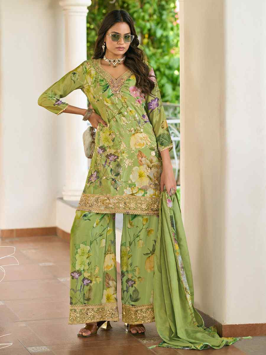 Multi Heavy Premium Chinon Embroidery Party Wedding Festival Casual Ready Palazzo Pant Salwar Kameez