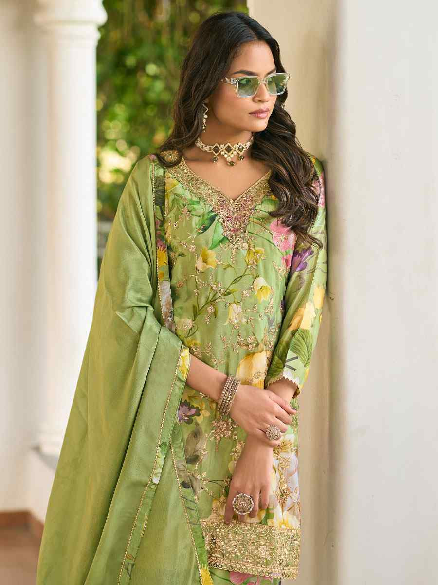 Multi Heavy Premium Chinon Embroidery Party Wedding Festival Casual Ready Palazzo Pant Salwar Kameez