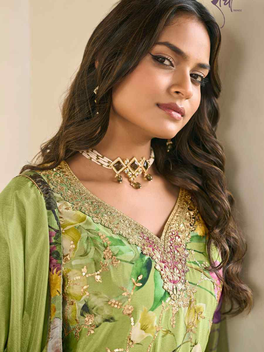Multi Heavy Premium Chinon Embroidery Party Wedding Festival Casual Ready Palazzo Pant Salwar Kameez