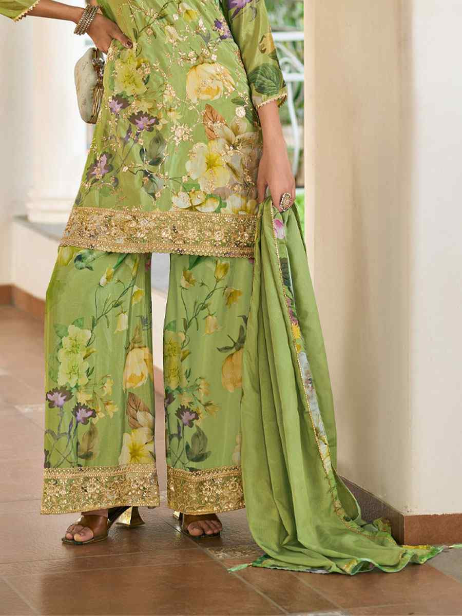 Multi Heavy Premium Chinon Embroidery Party Wedding Festival Casual Ready Palazzo Pant Salwar Kameez
