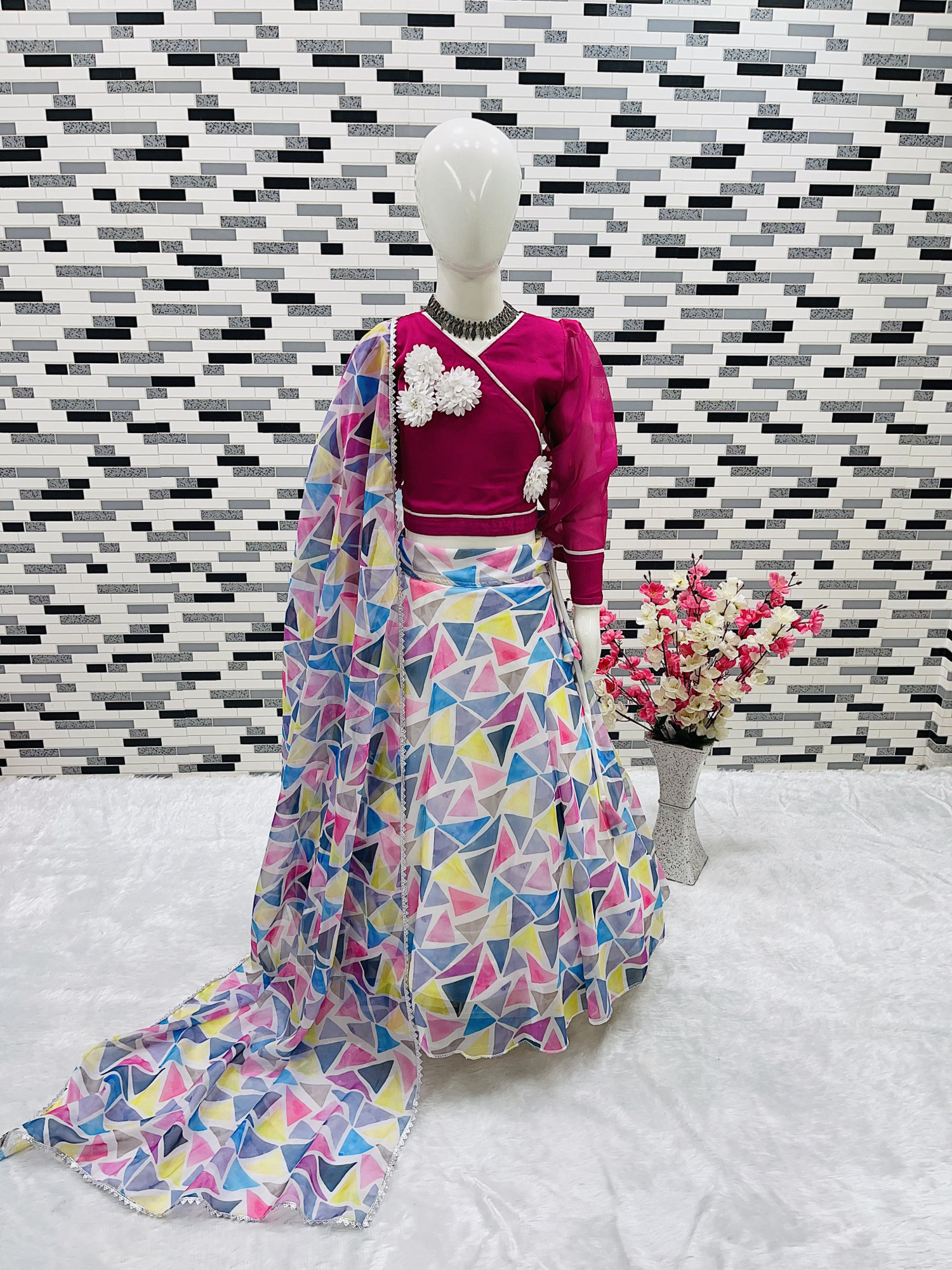 Multi Heavy Pure Soft Organza Printed Ethnic Casual Festival Party Wedding Lehengas Girls Wear